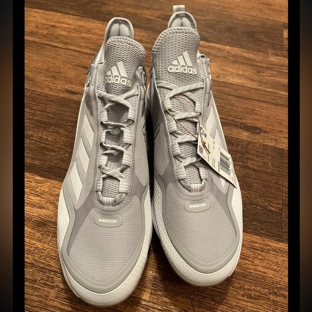 Adidas Icon 7 Boost Metal Cleat Baseball Heel Strap Shoe WHITE | SILVER SZ13 NWT